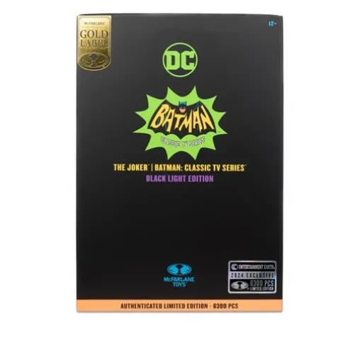 McFarlane Toys DC Retro The Joker Batman: Classic TV Series Black Light Gold Label 6-Inch Action Figure - Entertainment Earth Exclusive