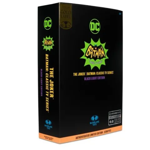 McFarlane Toys DC Retro The Joker Batman: Classic TV Series Black Light Gold Label 6-Inch Action Figure - Entertainment Earth Exclusive